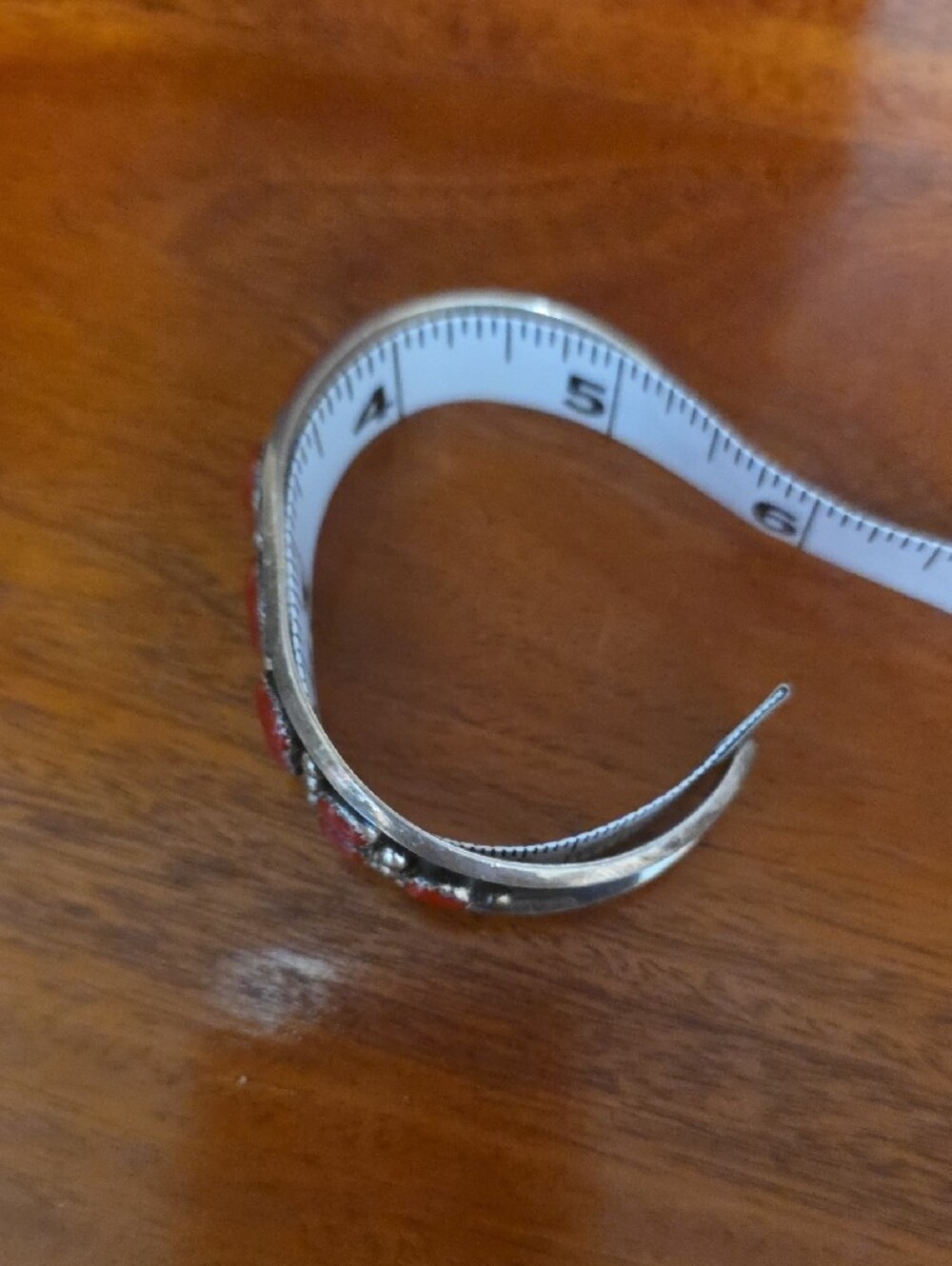 Sterling Silver Red Coral Cabochon Cuff Bracelet - Picture 5 of 5